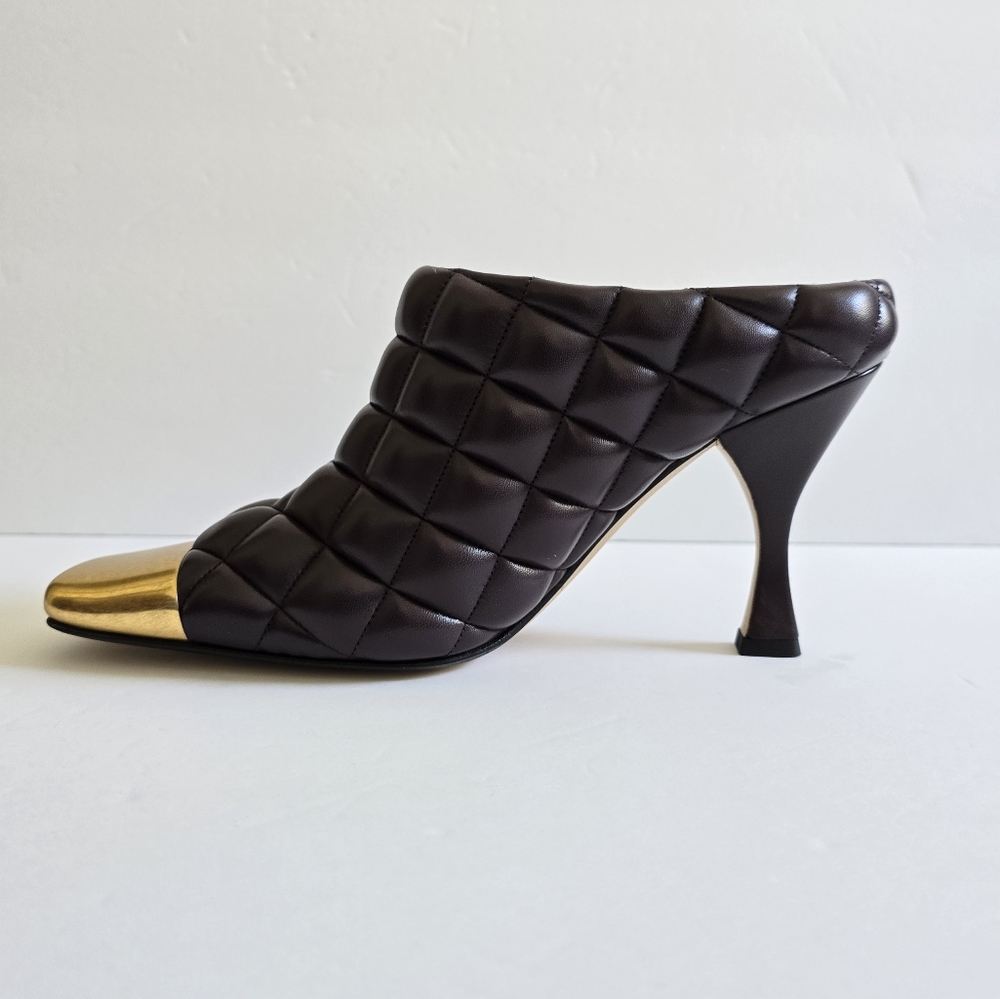 Bottega Veneta Quilted Leather Metallic Toe High Heel Mules Size 39 Wine… - Picture 6 of 15